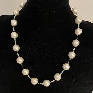 Faux Pearl Necklace with Silver Chain